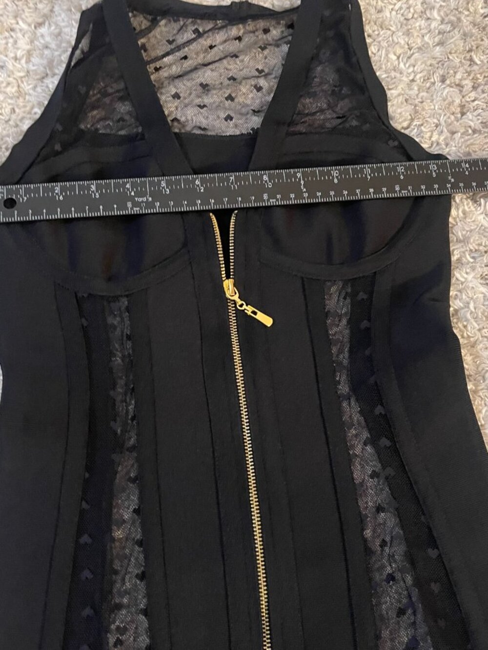 Black Mesh Panel Bodycon Dress Size S Zip Front - Picture 7 of 10